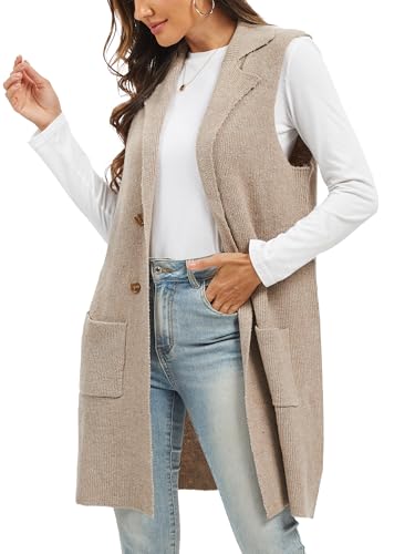 Moss Rose Sleeveless Cardigans for Women Open Front Sweaters Vest Lapel Collar Button Down Long Outerwear Coats4