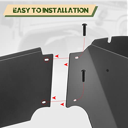 Hawkley Front & Rear Inner Splash Guards Fender Liners For Jeep Wrangler 2007-2018 Jk/Jku Unlimited Sport Sahara Rubicon 2Wd 4Wd, Bolt-On Style Steel Flares Wheel Well Cover, Black Powder Coated #TOP2