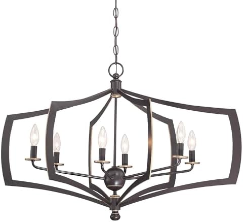 Minka Lavery 4376-579 Middletown Chandelier, 6-Light, 360 Total Watts, 26-in H x 21.25-in W, Downtown Bronze with Gold Highlights