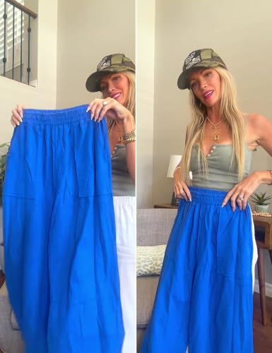 Image of Xiaoxuemeng Womens Baggy Wide Leg Pants Casual Elastic Waisted Palazzo Harem Pants with Pockets