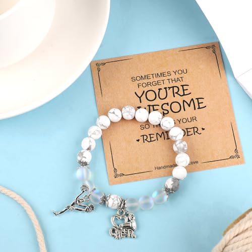 PEUTIER Cheer Bracelet with Encouragement Card, Cheerleading Charm Beaded Bracelets Cheer Team Gifts Cheerleading Jewelry for Cheer Team Cheerleader