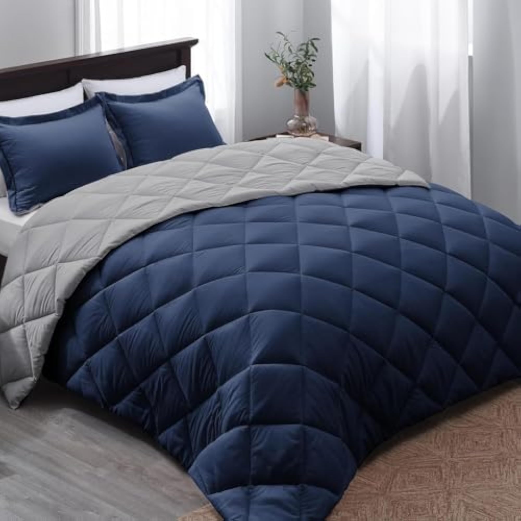 3PC Reversible Comforter Set, Lightweight and Warm for King Size