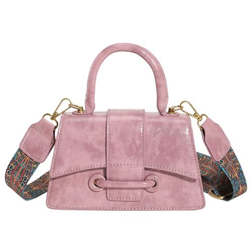 Crossbody Purse with Guitar Strap Leather Women Top Handle Shoulder Bags Vintage Small Square Bag Handbag