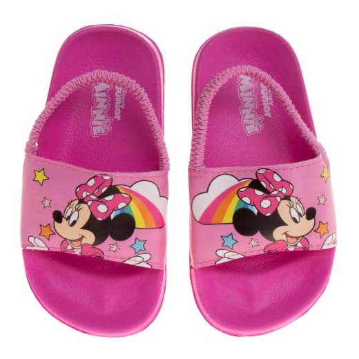 Disney Minnie Mouse Girls Slides- Summer Sandal kids water pool shoes - Beach Backstrap Open Toe Outdoor Sport Athletic Character Slip-on Quick Dry Waterproof - Pink (size 9-10 Toddler)