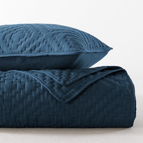 Image of VAS COLLECTIONS 280 TC Quilted Cotton King Bedspread Set, Ultrasonic Bed Cover with 2 Pillow Covers, Soft Breathable Lightweight All-Season Bedding, 90x100 in (228x254 cm) (Blue)