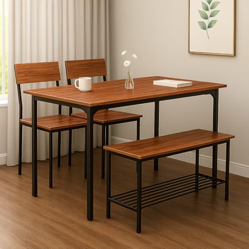 FORECRAFTS Compact Dining Table 4 Seater Set | Steel Dining Table for Small Homes | Space-Saving Furniture for 2–4 Person Dining