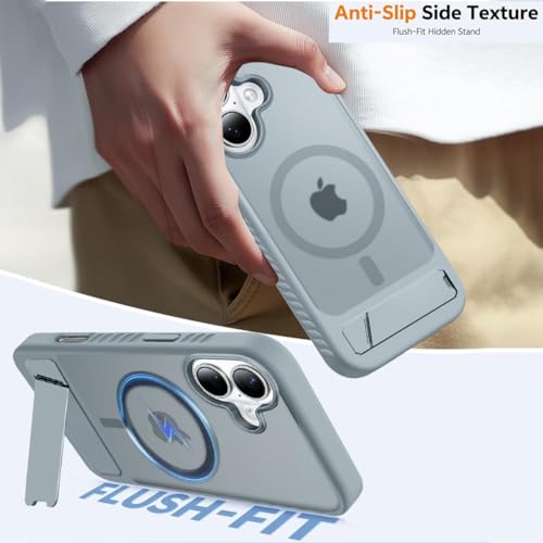 Image of KARWAN Matte Back Case Cover Compatible with iPhone 17 with Magnetic Stand Shockproof Cover with Camera Protection, Scratch Resistant, MagEaze Wireless Charging Support,N52 Magnetic Ring,Grey
