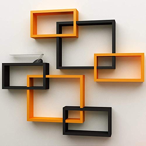 Image of Amaze Shoppee MDF Wall Decoration Intersecting Floating Shelves Set of 6 (Orange and Black)