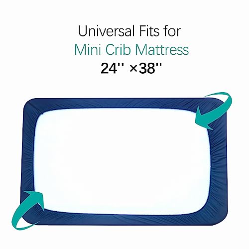 Mini Crib Mattress Protector Sheets Waterproof 2 Pack, Quilted Pack and Play Mattress Pad Cover Fits for Baby Mini Crib/Playen/Pack and Play Mattress, Grey & Navy, 38"x24"