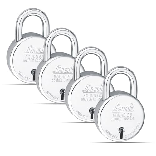 Link Lock Brass S Round 65Mm_Double Locking Padlock (Silver, Pack of 4) Made in Aligarh.