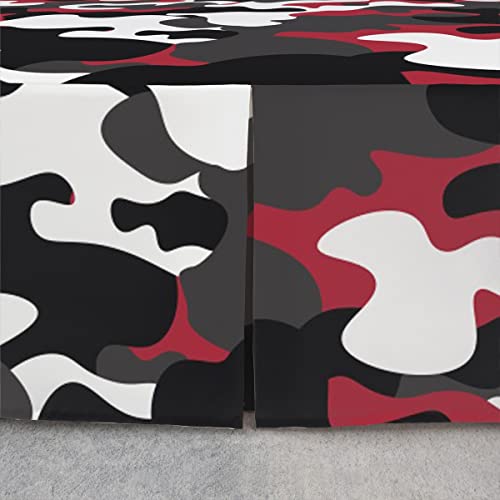 Boys Camo Bed Skirt King, Army Camouflage Bed Skirts Abstract Art Camouflage Design Bedskirt For Teens Kids Adult Black White Military Style Bedroom Decor Bedding Set With 2 Pillowcases, Red #TOP3