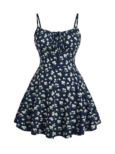 Image of BEAUDRM Women's Plus Size Floral Cami Dress Bow Tie Knot Sleeveless A Line Flared Dresses