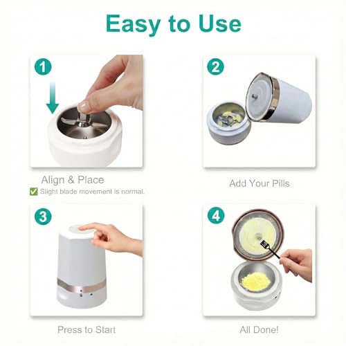 Image of Fullicon Electric Pill Crusher, One Touch Grinding, Fine Powder, Rose Gold | Handles Uncoated Pills or Vitamins, Won't Slide or Spill, Safe Blade, Cordless for Travel, Stylish