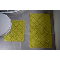 Rapport Home Kyra Set Tappetini Da Bagno In Cotone Con Motivo A Rombi - 2 Pezzi: Tappeto (76x46 Cm) E Pièdipoggio (46x45 Cm) - Lavabile - 2