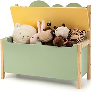 Maxmass 2-in-1 Wooden Toy Box, Kids Toy Storage Chest with Safety Hinge, Children Storage Bench Toy Organizer for Living Room, Bedroom, Playroom