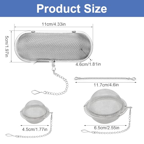 Miniatura 2 de Tokseo 3 Unidades De Huevos De Especias De Acero Inoxidable Con Cadena, Colador De Especias Para Cocinar Té Suelto, Bola De Especias, 3 Tamaños De Huevo Elíptico, Circular