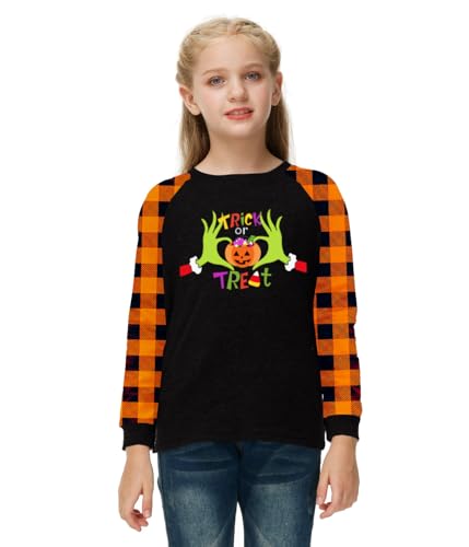 Image of Remimi Girls Thanksgiving Shirts Buffalo Plaid Raglan Tee Cute Turkey Holiday Party Long Sleeve Tshirt 5-14 Years