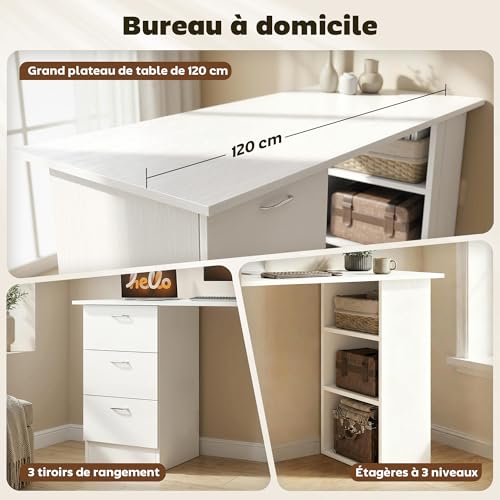 Table informatique avec rangement de 3 tiroirs et niches blanches modulables - 5