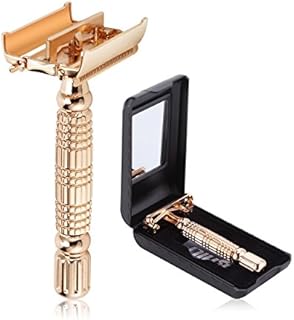 BAILI Luxury Butterfly Open TTO Stainless Double Edge Safety Razor Wet Shaving Kit with Mirrored Travel Case Rose Gold BD177