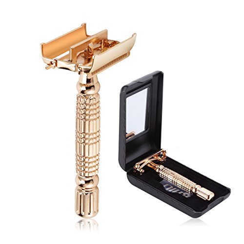 BAILI Luxury Butterfly Open TTO Stainless Double Edge Safety Razor Wet Shaving Kit with Mirrored Travel Case Rose Gold BD177