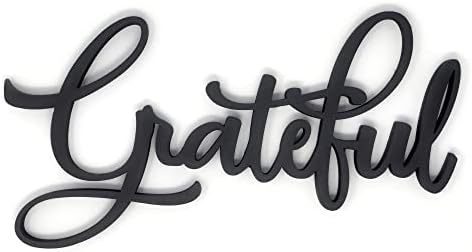The Acrylic Place Grateful 3D Wood Art Word Script Cutout Sign (12x6 inches), Matt Black Wall Decor