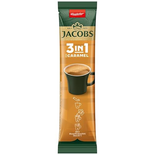 Jacobs 3in1 Caramel, Instant Kaffee Sticks, löslicher Bohnenkaffee mit Creamer und Zucker, 12 x 10 Sticks, 120 Getränke