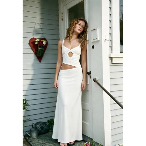 Image of Women Sexy Maxi Dress Cut Out V Neck Spaghetti Straps Bodycon Long Dress Summer Party Cocktail Wear