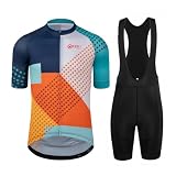 GCRFL Men's Cycling Jersey Set Road Bike Shorts Sleeves Jersey Zipper Pokcet Bib Shorts with Padded, Cycling...