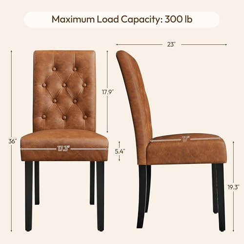 Yaheetech Dining Chairs Set of 6 Button Tufted Kitchen Chairs Retro Brown - Image 3
