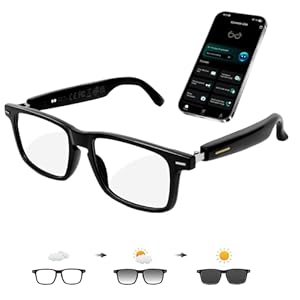 AI Smart Glasses for Men & Women – Powered by ChatGPT, 164+ Languages Translation and Photochromic Lens, Meeting Assistant, Bluetooth Glasses w/ Music & Hands-Free Calling, UV & Blue Light Protection