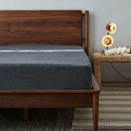 Simple&Opulence Drap-Housse 100% Coton lavé, avec Poches élastiques de 30 cm de Profondeur- Drap de lit Super Doux pour Matelas (140×200cm+30CM, Anthracite) Cover