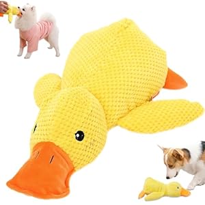 Anti Stress Ente Hund, Interaktives Hundespielzeug Unzerstörbar, Quietschspielzeug Hund Kuscheltier, Ente für Hunde, Dog Toys für Kleine, Mittlere, Große Hunde-Gelbe S