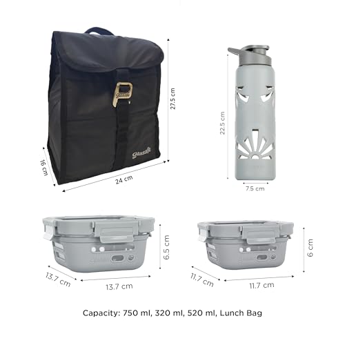 Image of GLASAFE Glass Lunch Kit (Soothing Slate, Snack Kit)