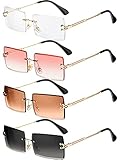 4 Pairs Rimless Rectangle Sunglasses Frameless Square Glasses Vintage Transparent Eyewear for Women Men (Fresh Colors)