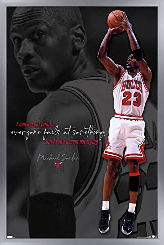 Trends International Michael Jordan - Can't Accept Not Trying Wall Poster, 22.37" x 34.00", Silver Framed Version