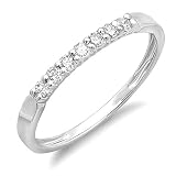 Anello impilabile in oro bianco da 0,25 carati (ctw) con diamante rotondo da donna 7 pietre per anniversario di matrimonio, anello impilabile da 1/4 ct, oro bianco, diamante, Oro bianco, Diamante