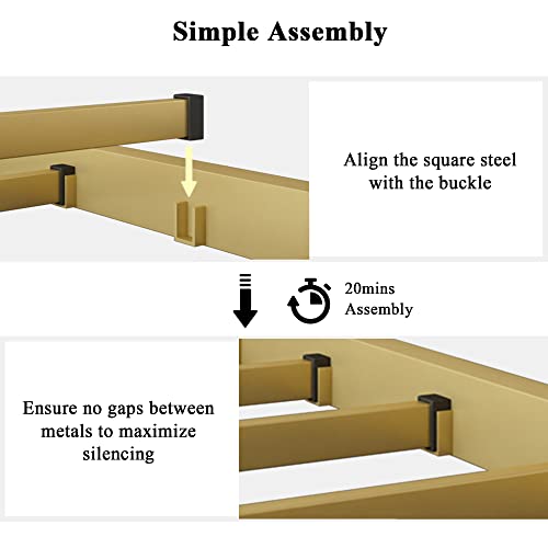 Ipormis Metal Full Size Bed Frame With Velvet Button Tufted Headboard, Curved Platform Bed With Heavy Duty Steel Slats, Safe Rounded Edges, 12'' Storage Space, Noise-Free, Easy Assembly, Yellow & Gery #TOP7