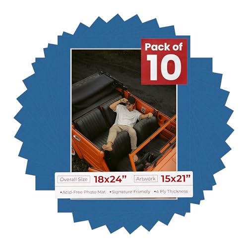Poster Palooza Royal Blue Mat Board for 18x24 Frames - Fits 15x21 Photos - 10 Mats
