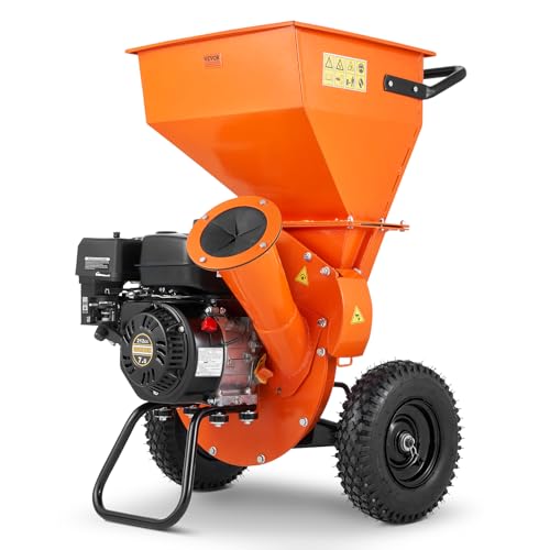 VEVOR Wood Chipper Shredder Mulcher, 7HP Heavy Duty 3-in-1 Gas Powered Engine, 2' Inch Max Wood Diameter 212cc 4.1 kW, 4-Stroke Fast Chipping Chopping for Forestry, Gardens, EPA Certified
