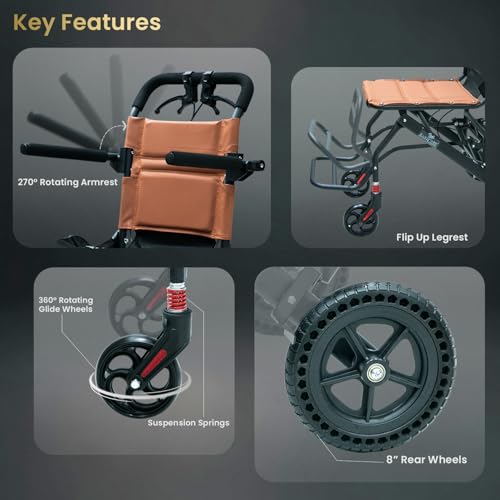 Image of EASYCARE - Portable, Metal, with Attendant Break, feature Safety Belt, Back Pocket and Carry Bag, Easy for Mobility Travelling Wheelchair (Without Handle)