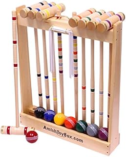 AmishToyBox.com Deluxe Croquet Game Set - 8 Player - with Wooden Stand (Four 28