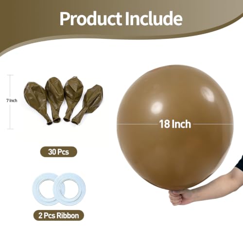 Image of KALOR 18 Inch Brown Large Latex Round Balloons 30-Pack