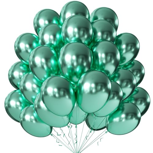 Image of KALOR 10 Inch Metallic Green Balloons, 100 Pcs Latex Helium Metallic Balloons for Kid's Birthday Party Baby Shower Wedding Graduation Graduation Party Decorations