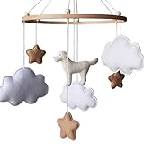Dog Baby Mobile - Neutral Cloud and Star Crib Mobile for Nursery - Felt Baby Crib Decor for Boys & Girls - Dog Mum Gift - Gender Neutral Baby Shower Gift