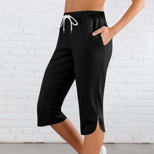 Capris Pants for Women Summer Elastic Waist Capris Drawstring Capri Workout Pants Cropped Pant with Side Slits 20252