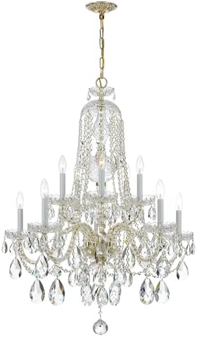 Traditional Crystal 10 Light Hand Cut Crystal Polished Brass Chandelier