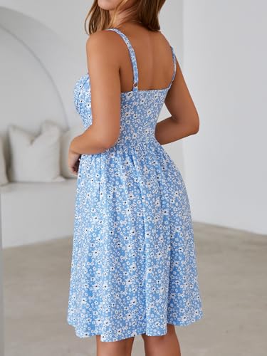 Image of YATHON Summer Mini Corset Sun Dress for Women Short Casual Square Neck Lace Up Floral Beach Vacation Dresses with Pockets