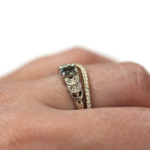 Jewelry by ARSA Solid 14k Yellow Gold Ring for Women Set with Natural 0.15 ctw Diamonds - Curved Wedding Band 1.5 mm - Handcrafted in USA - April Birthstone