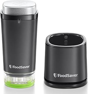 FoodSaver Handheld Cordless Food Vacuum Sealer Machine | with Charging Dock, 1 Vacuum Container and 10 Zipper Vacuum Bags | Black/Silver [VS1199]