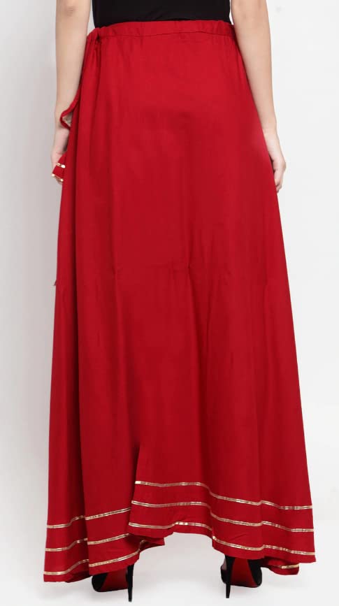 Image of SAYLAH Women Cotton Flare Regular Fit Skirt with Lace -
